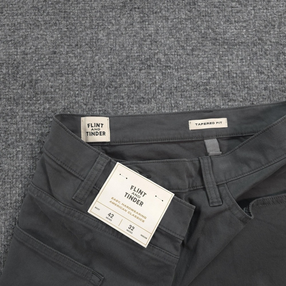 Flint And Tinder Pants Mens 42x32 Gray Tapered Stretch 365 5 Pocket Chino Casual